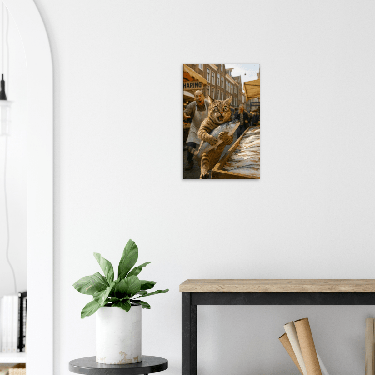 Toile murale décorative chat - Évasion gourmande personnalisé avec photo - idée cadeau - Canvas
