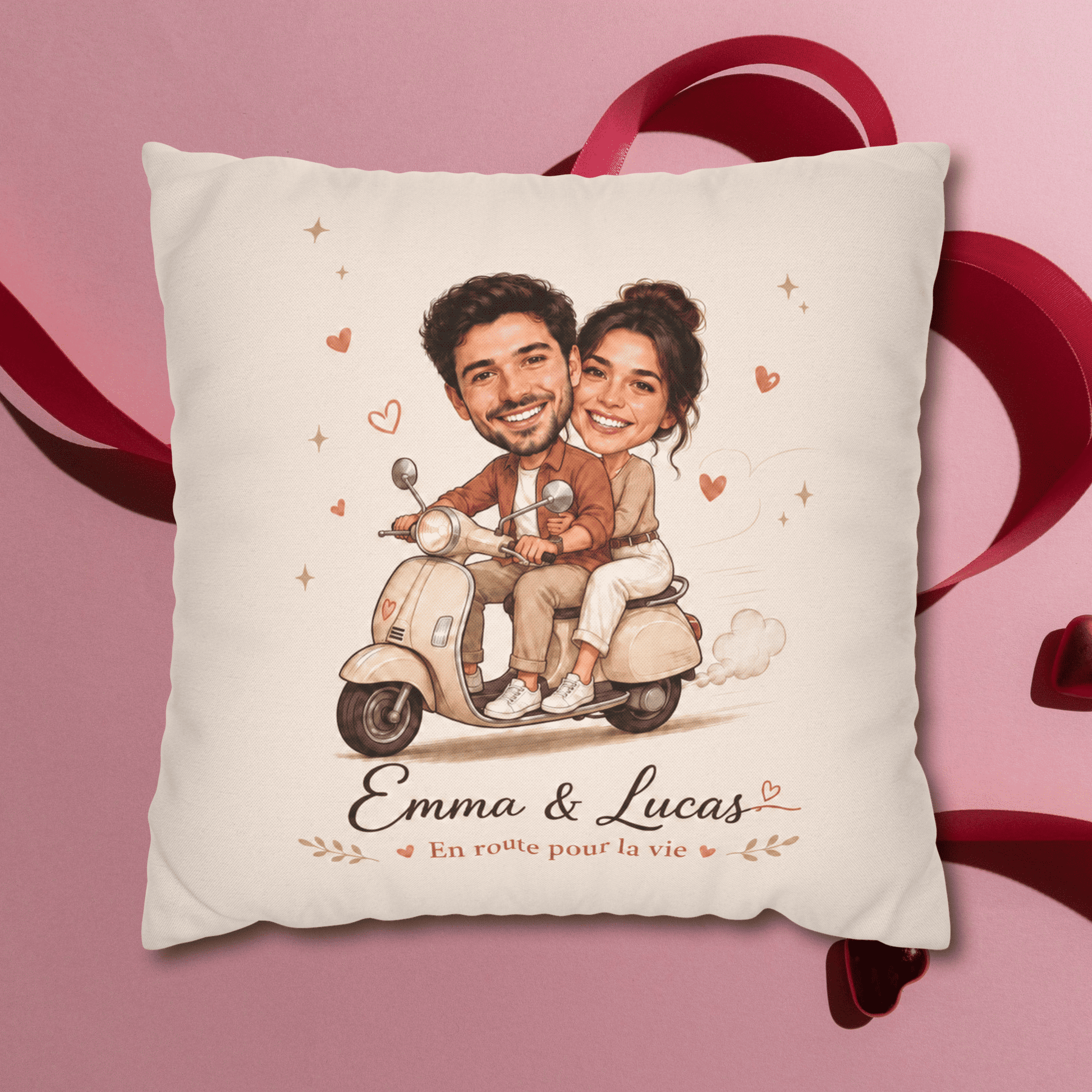 Image principale du coussin personnalisé couple. 
