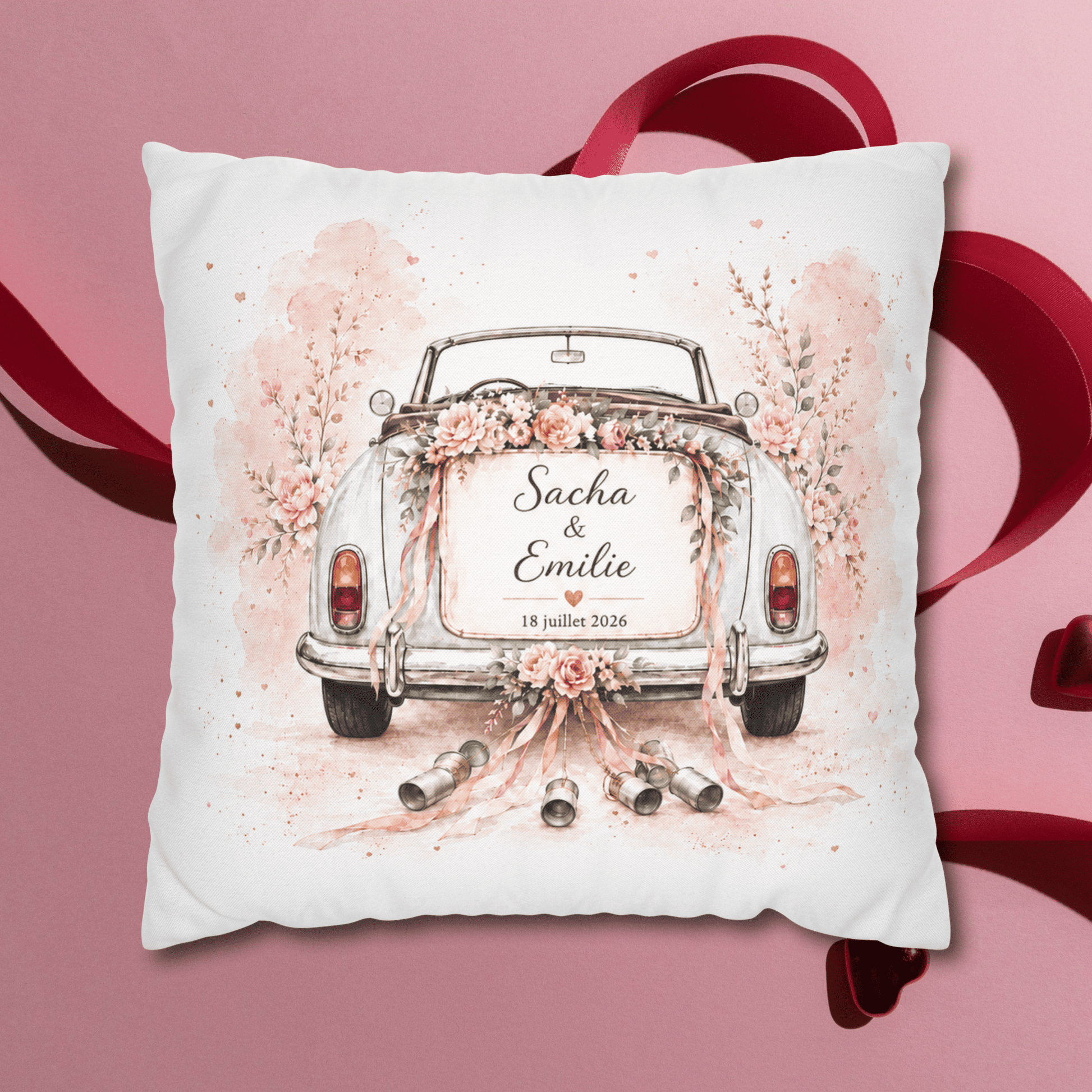Illustration du coussin personnalisé mariage. 