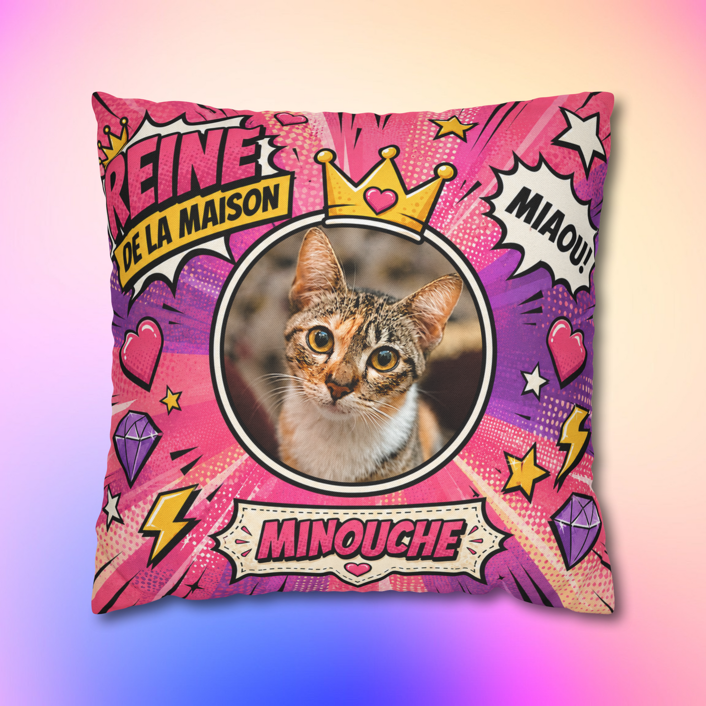 Coussin personnalisé chat avec photo et prénom