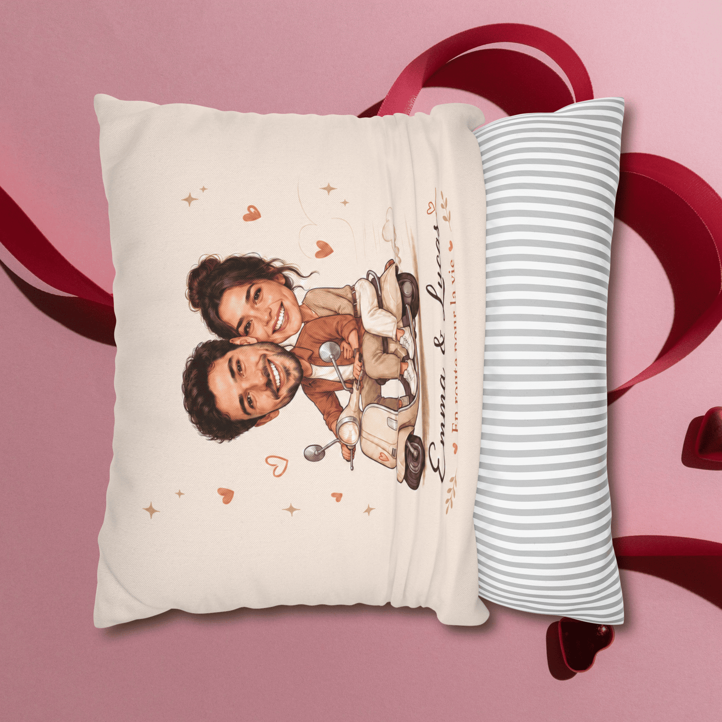 Illustration de la housse du coussin personnalisé couple.