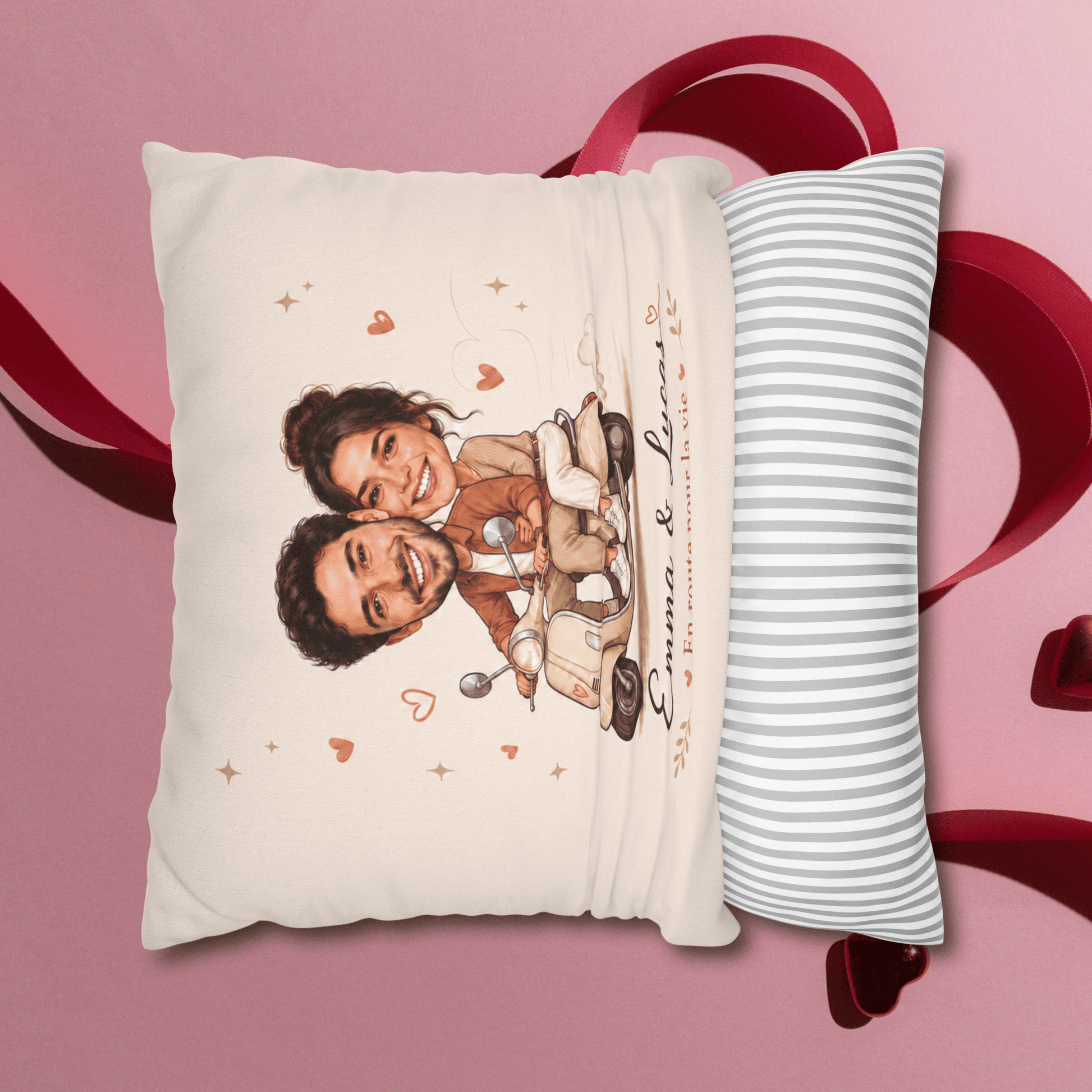 Illustration de la housse du coussin personnalisé couple.
