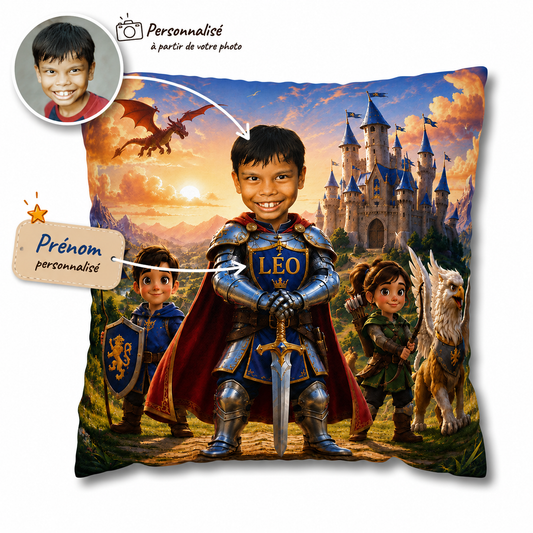 Image qui indique comment fonctionne la personnalisation du coussin chevalier