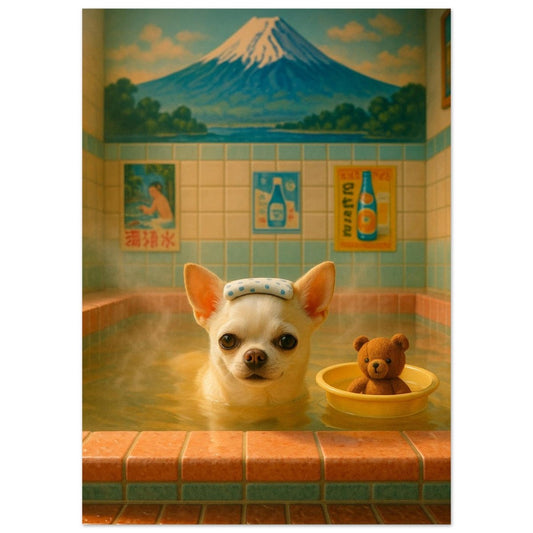Poster chien premium en papier mat encadré en bois - Bain relaxant personnalisé avec photo - idée cadeau - Print Material