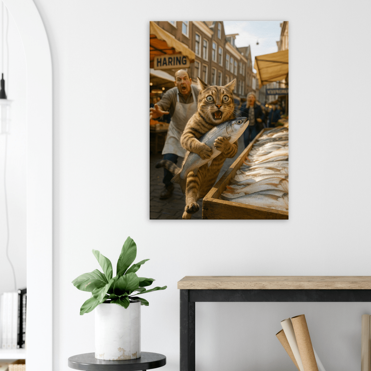 Toile murale décorative chat - Évasion gourmande personnalisé avec photo - idée cadeau - Canvas
